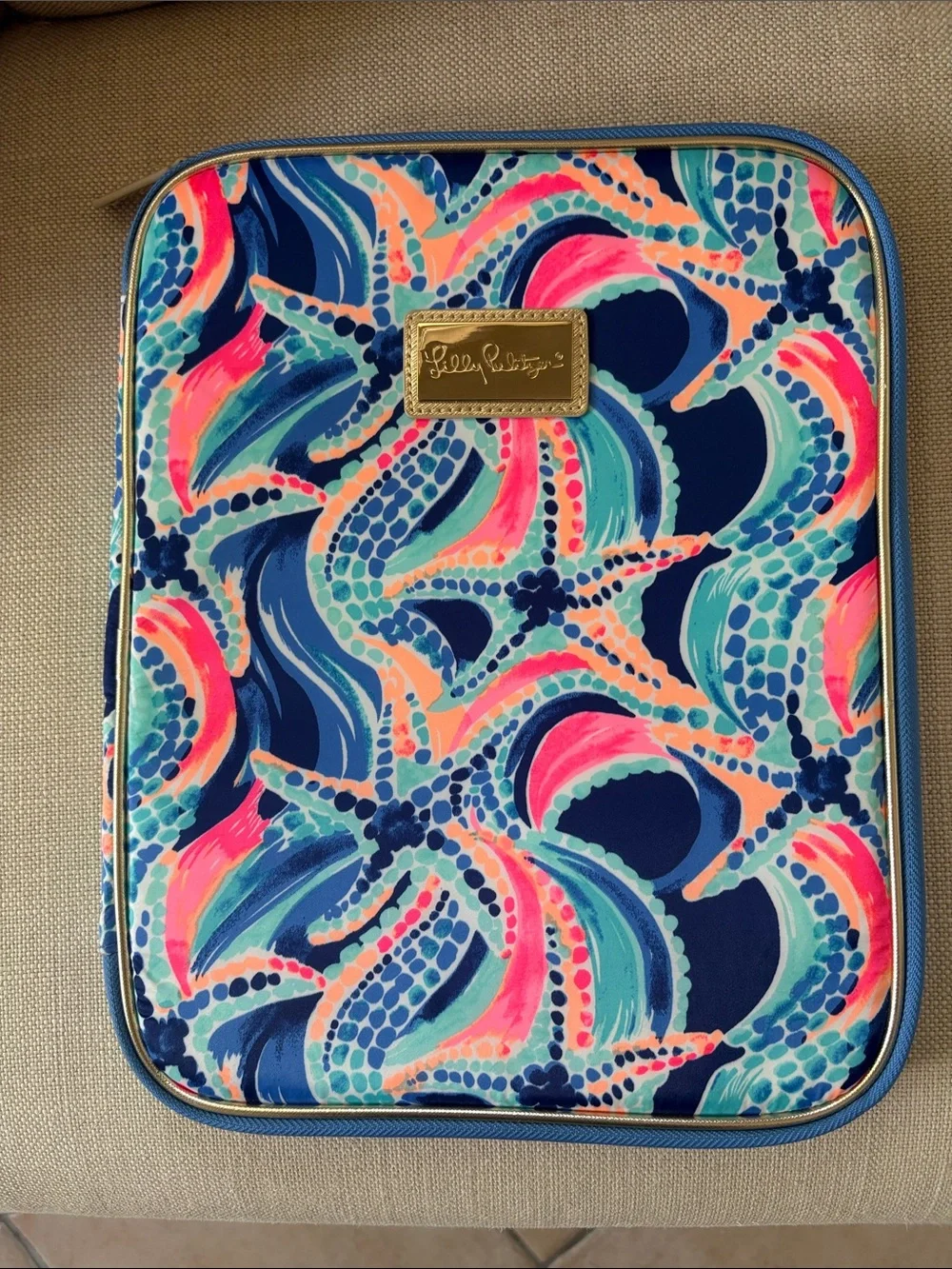 Lilly Pulitzer Navy, Pink & Teal Wave Print Folio Sleeve & Mini Notebook NWOT